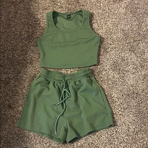 SHEIN Olive Green Athletic Shorts Set